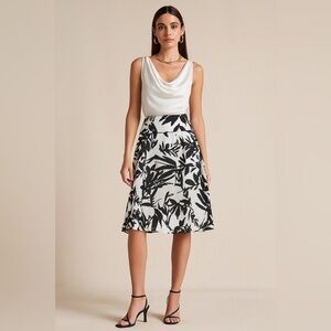 NWT Vintage Deadstock Le Chateau Cotton Black & White Leaf Print Skirt Size S‌‌‌